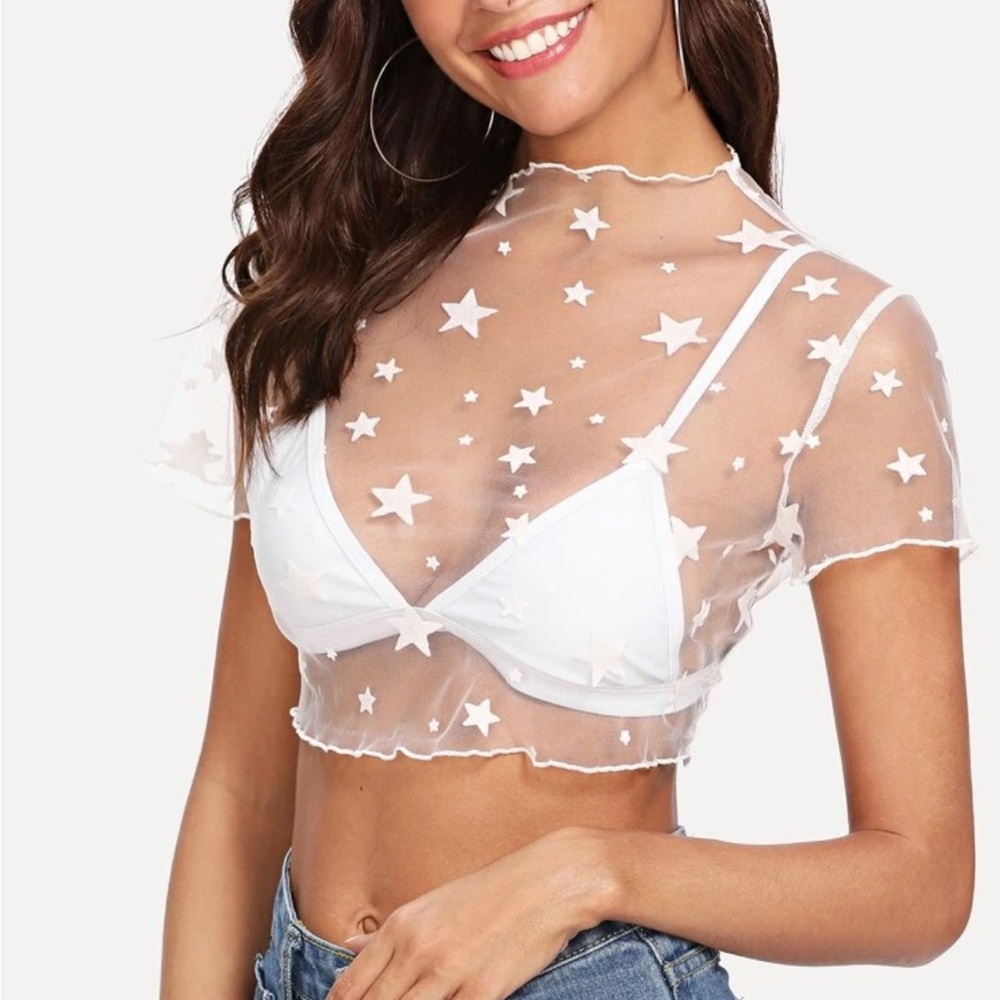 SHEIN White Star Mesh Crop Top